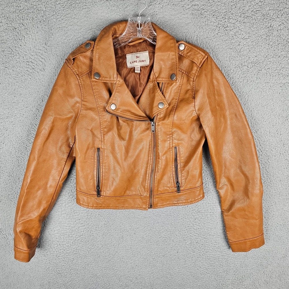 Cape Juby Faux Leather Moto‎ Jacket Women's Medium Long Sleeve Full Zip 0595AS17